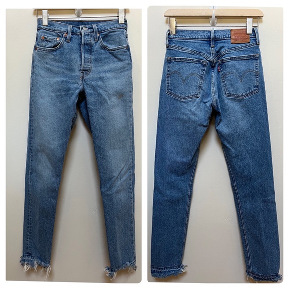 Levi's Jeans Levis 5 S High Rise Skinny Slim Button Fly Frayed Hem